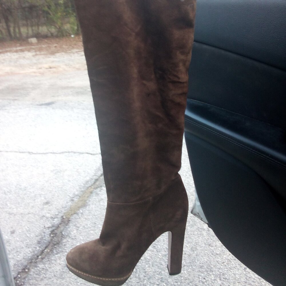 Prada brown suede knee high boots